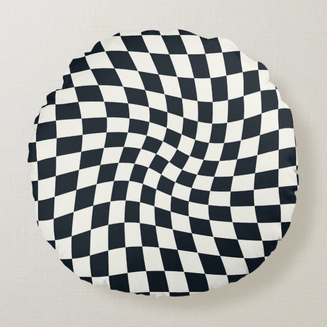 Retro Black White Checksed Checkered Dorm Rond Kussen (Voorkant)