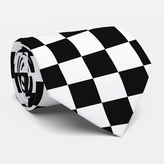 Retro Black/White Contrast Checkerboard Patroon Stropdas (Opgerold)