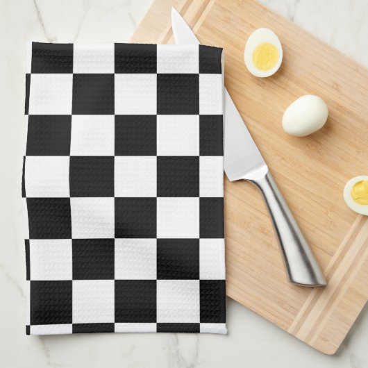 Retro Black/White Contrast Checkerboard Patroon Theedoek (Quarter Fold)