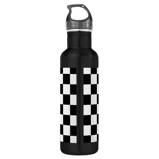 Retro Black/White Contrast Checkerboard Patroon Waterfles (Achterkant)