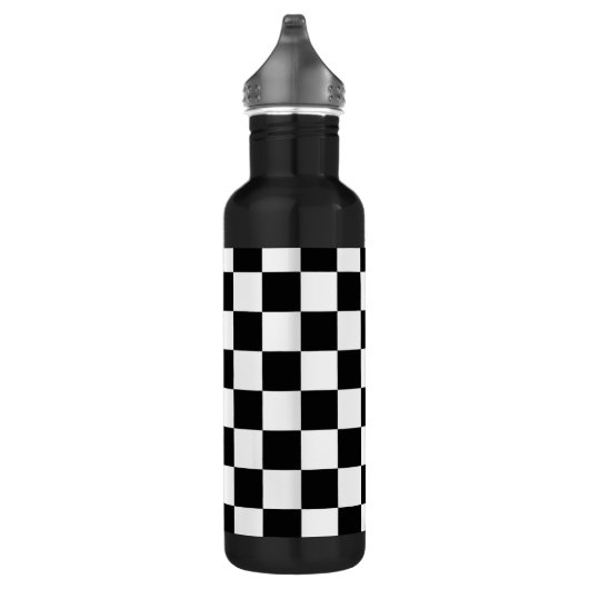 Retro Black/White Contrast Checkerboard Patroon Waterfles (Rechts)