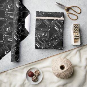Retro Black White Cool Computer Circuit Board Cadeaupapier