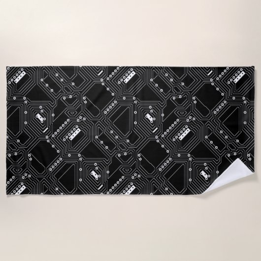 Retro Black White Cool Computer Circuit Board Strandlaken (Voorkant)