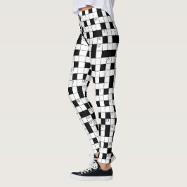 Retro Black White Crossword Puzzle Patroon Leggings