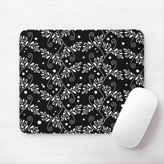 Retro Black white floral mousepad Muismat (Met muis)