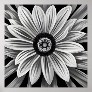 Retro Black & White Flower Poster