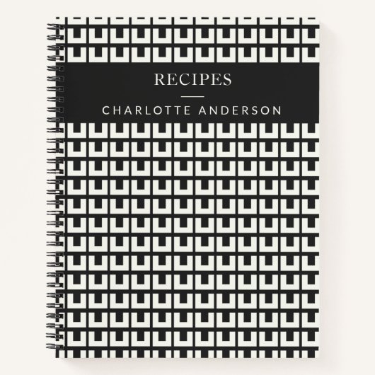 Retro Black White Geometric Mid Century Mod Recipe Notitieboek (Voorkant)