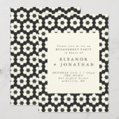 Retro Black White Geometric Tile Engagement Party Kaart (Voorkant / Achterkant)