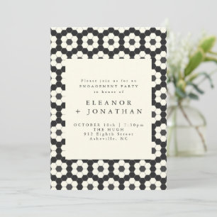 Retro Black White Geometric Tile Engagement Party Kaart