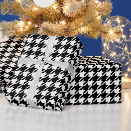 Retro Black White Houndstooth Weaving Patroon Cadeaupapier