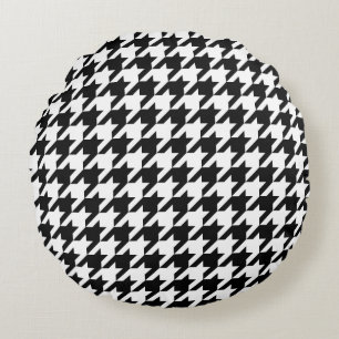 Retro Black White Houndstooth Weaving Patroon Rond Kussen
