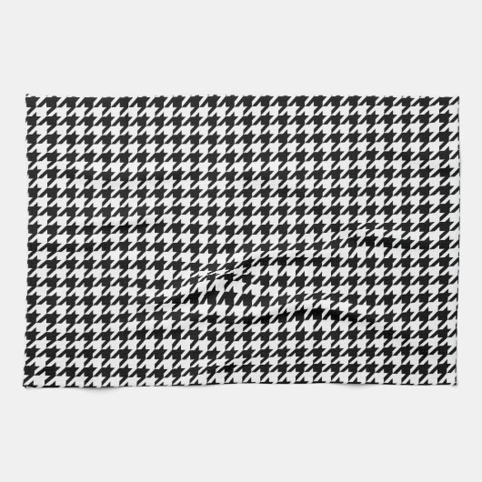 Retro Black White Houndstooth Weaving Patroon Theedoek (Horizontaal)