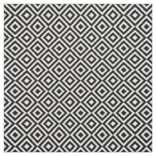 Retro Black White Ikat Diamond Squares Patroon Stof