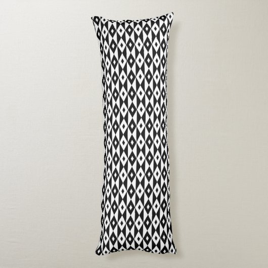 Retro Black White Lozenges Modern Pattern Lichaamskussen (Achterkant (Verticaal))