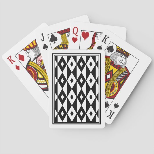 Retro Black White Lozenges Modern Pattern Pokerkaarten (Achterkant)