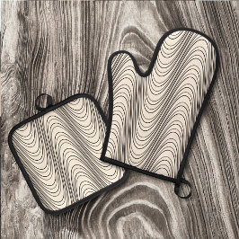 Retro Black & White Moiré Stripes, Trippy Abstract Ovenwant & Pannenlap Set