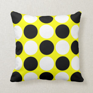 Retro Black & White Polka Dots on Yellow Kussen