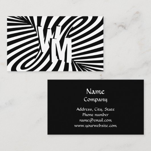 Retro Black White Psychedelic Swirl Monogram Visitekaartje (Voorkant / Achterkant)