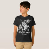 Retro Black White Space Travel Rocket Astronaut T- T-shirt (Voorkant volledig)