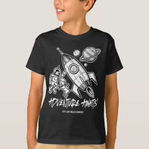 Retro Black White Space Travel Rocket Astronaut T- T-shirt
