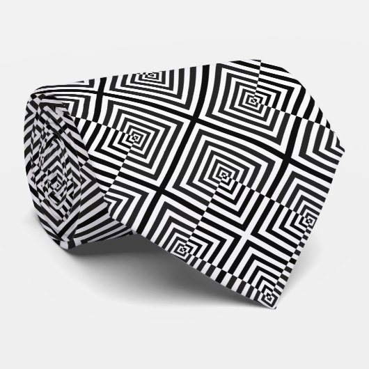 Retro Black White Squares Psychedelic Pattern Stropdas (Opgerold)