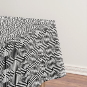 Retro Black White Squares Psychedelic Pattern Tafelkleed