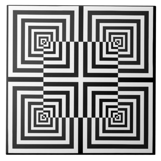 Retro Black White Squares Psychedelic Pattern Tegeltje (Voorkant)