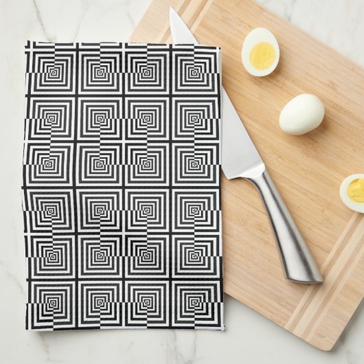 Retro Black White Squares Psychedelic Pattern Theedoek (Quarter Fold)