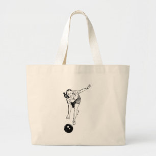 Retro  Black & White Ten Pin Bowling Woman Grote Tote Bag