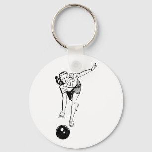 Retro  Black & White Ten Pin Bowling Woman Sleutelhanger