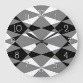 Retro Black White Triangle Squares Mosaic Pattern Grote Klok (Voorkant)