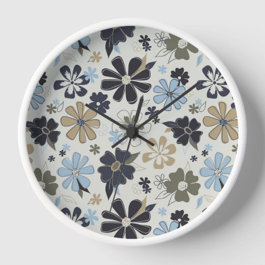 Retro blau omlijnde gebloemde bloemen (Voorkant)