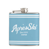 Retro Blauw Apres Ski Aangepast Skioord & Jaar Heupfles (Voorkant)