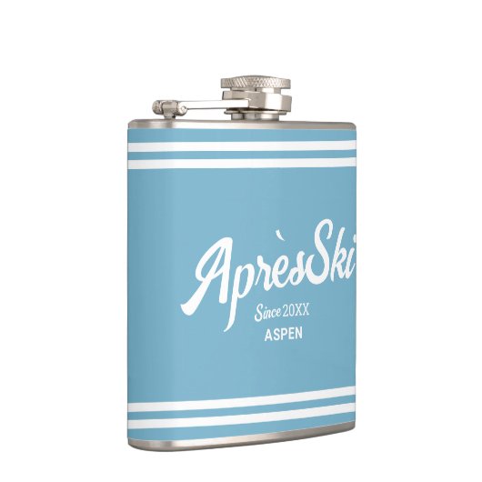Retro Blauw Apres Ski Aangepast Skioord & Jaar Heupfles (Rechts)
