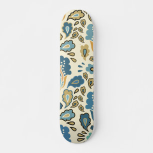 Retro Blauw Bloemen Patroon Cool Trendy Skateboard