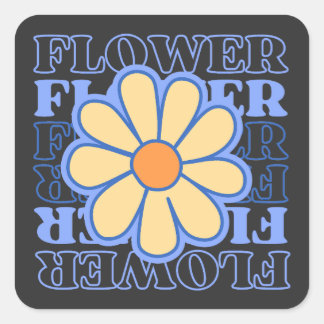 Retro Blauw Bloemen Typografie Bloemen Liefhebber Vierkante Sticker