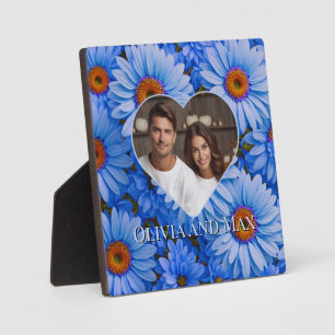 Retro Blauw bloemenblauw madeliefjespatroon Fotoplaat