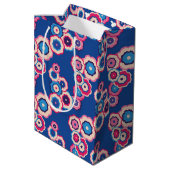 Retro Blauw Bloemmotief Medium Cadeauzakje (Achterkant Gekanteld)