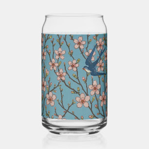 Retro Blauw Bloemmotief met Zwaluwen van Walter Cr Blikvorm Glas