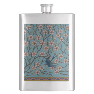 Retro Blauw Bloemmotief Zwaluw Patroon door Walter Flacon