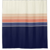 Retro blauw en perzik gestreept douchegordijn (Voorkant)