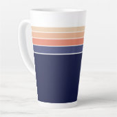 Retro blauw en perzik gestreept latte mok (Linkerhoek)