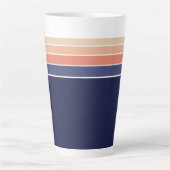 Retro blauw en perzik gestreept latte mok (Voorkant)