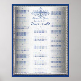 Retro Blauw en Zilver Wedding Guest Seating Chart Poster
