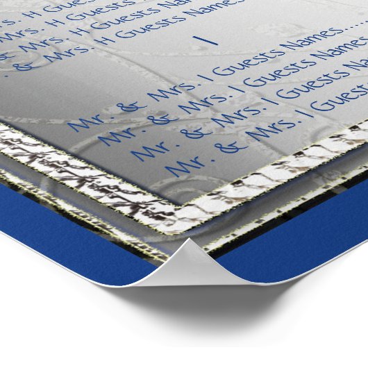 Retro Blauw en Zilver Wedding Guest Seating Chart Poster (Hoek)