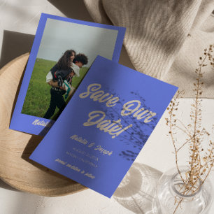 Retro Blauw Funky Krachtig Modern Uniek Plezierig Save The Date