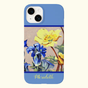 Retro Blauw Geel Alpine Gentins Botanische Kunst Case-Mate iPhone 14 Hoesje