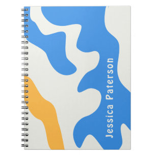 Retro Blauw Geel Organisch Gepersonaliseerde Naam Notitieboek