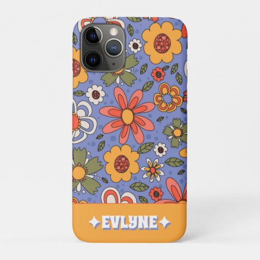 Retro Blauw Geel Rood Boho Chique Groovy Bloemen Case-Mate iPhone Case (Achterkant)