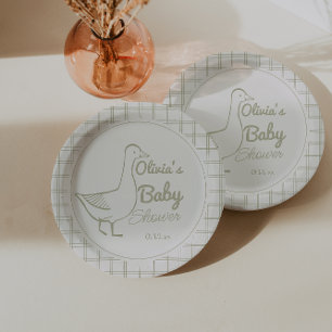 Retro Blauw Gekke Gans Hand getrokken Baby Boy Sho Papieren Bordje